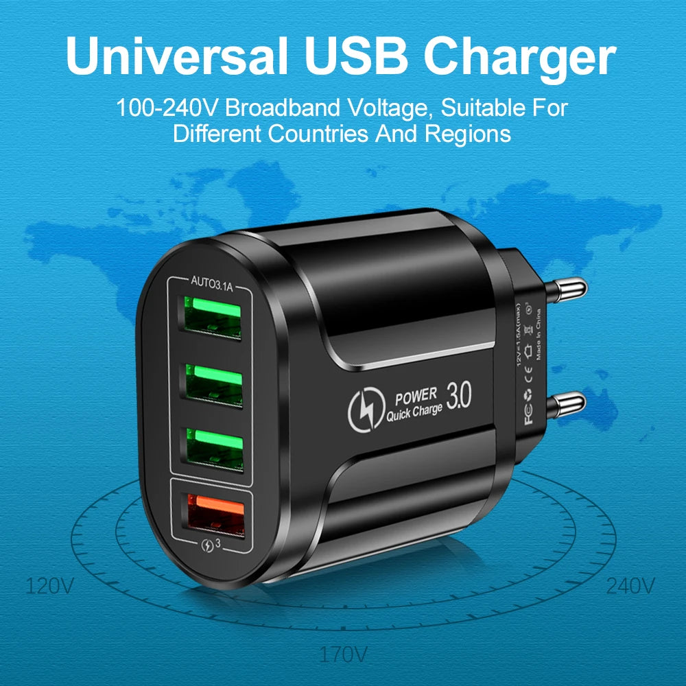 4 Port USB 45W USB Charger Fast Charge QC 3.0 Wall Charging