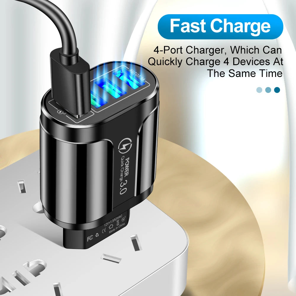 4 Port USB 45W USB Charger Fast Charge QC 3.0 Wall Charging