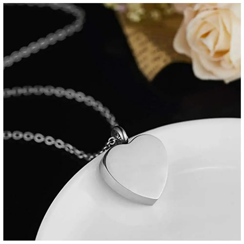 Heart-shaped Silver Cremation Pendant Necklace