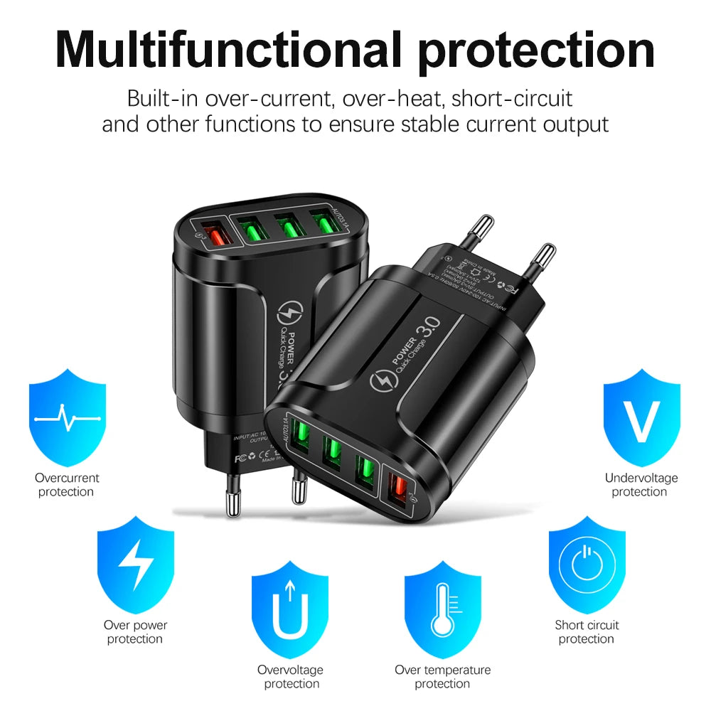 4 Port USB 45W USB Charger Fast Charge QC 3.0 Wall Charging