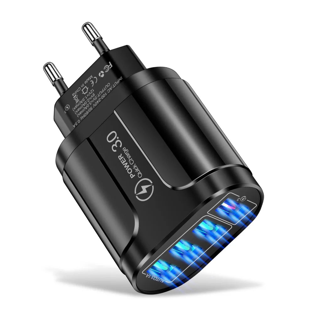 4 Port USB 45W USB Charger Fast Charge QC 3.0 Wall Charging