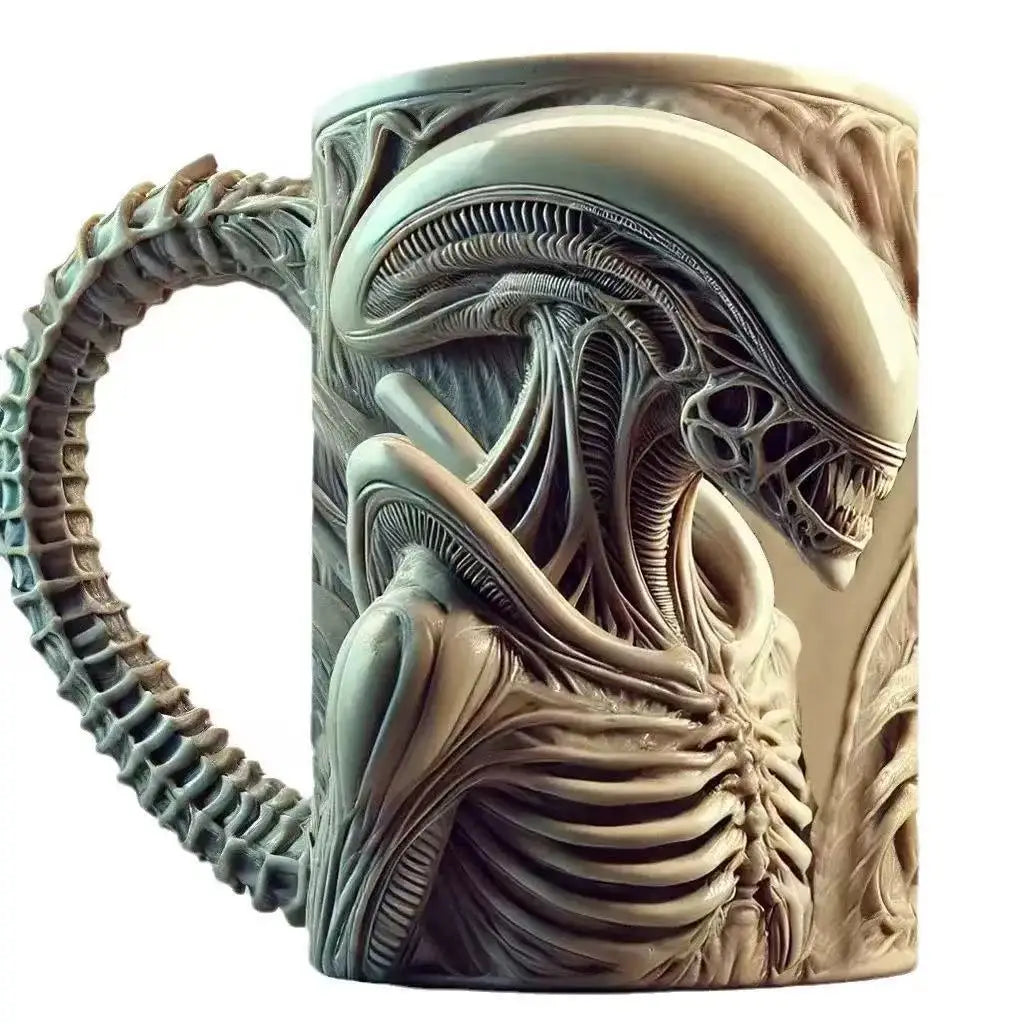 Xenomorph Shaped Mug with Heat Transfer Print Flat 3D Effect Coffee Cup