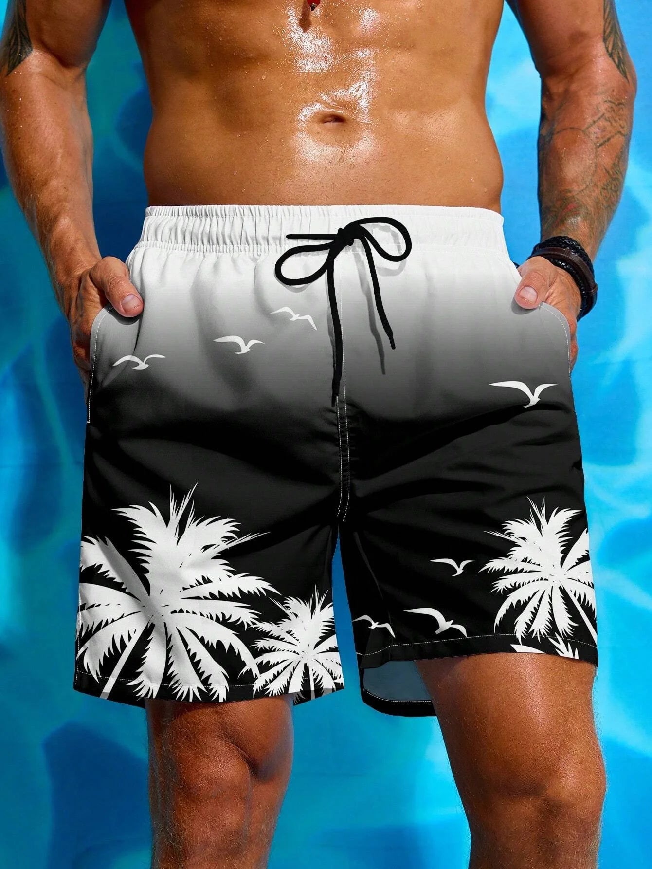 Printed Drawstring Fashion Swim Trunks
