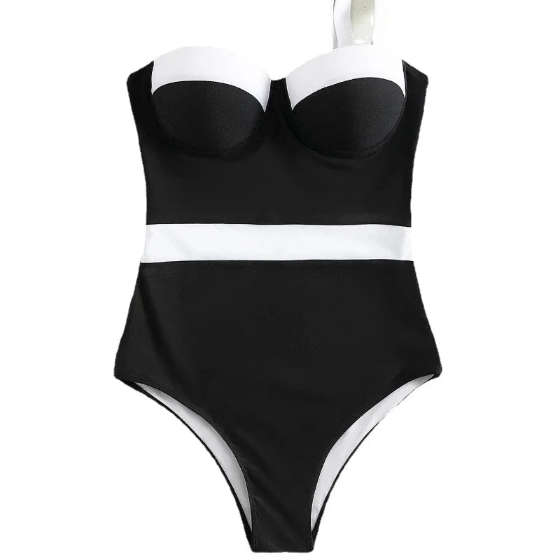 One Piece Color Block Swimming Suit