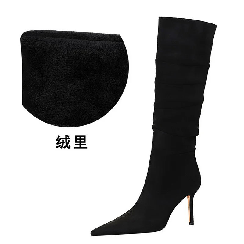 Retro Fashion Simple Black Slender High Heel Boots