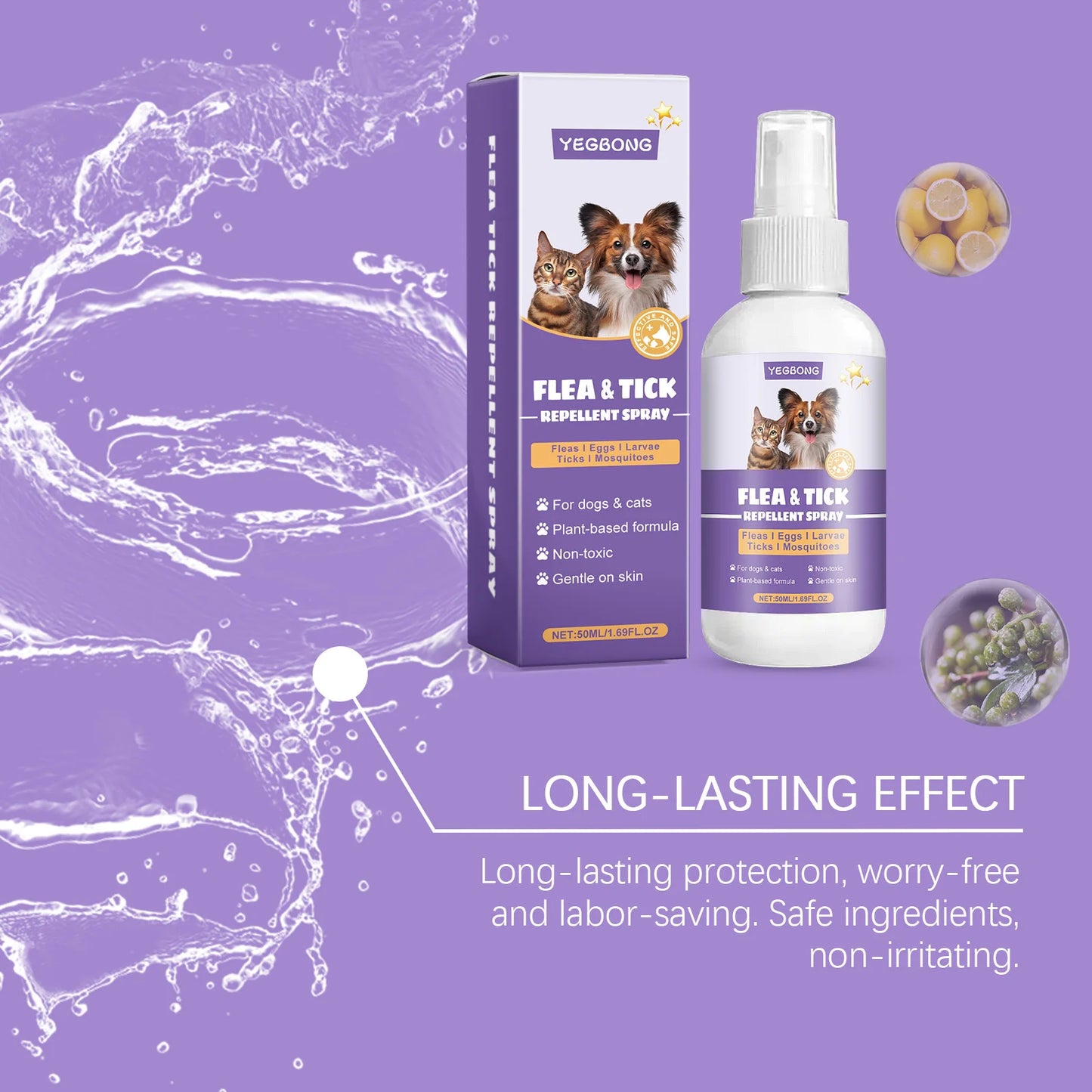 YEGBONG 50ml Flea Tick Prevention Spray for Dogs and Cats