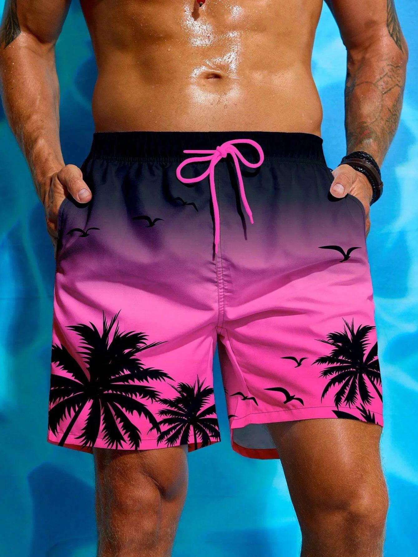 Printed Drawstring Fashion Swim Trunks
