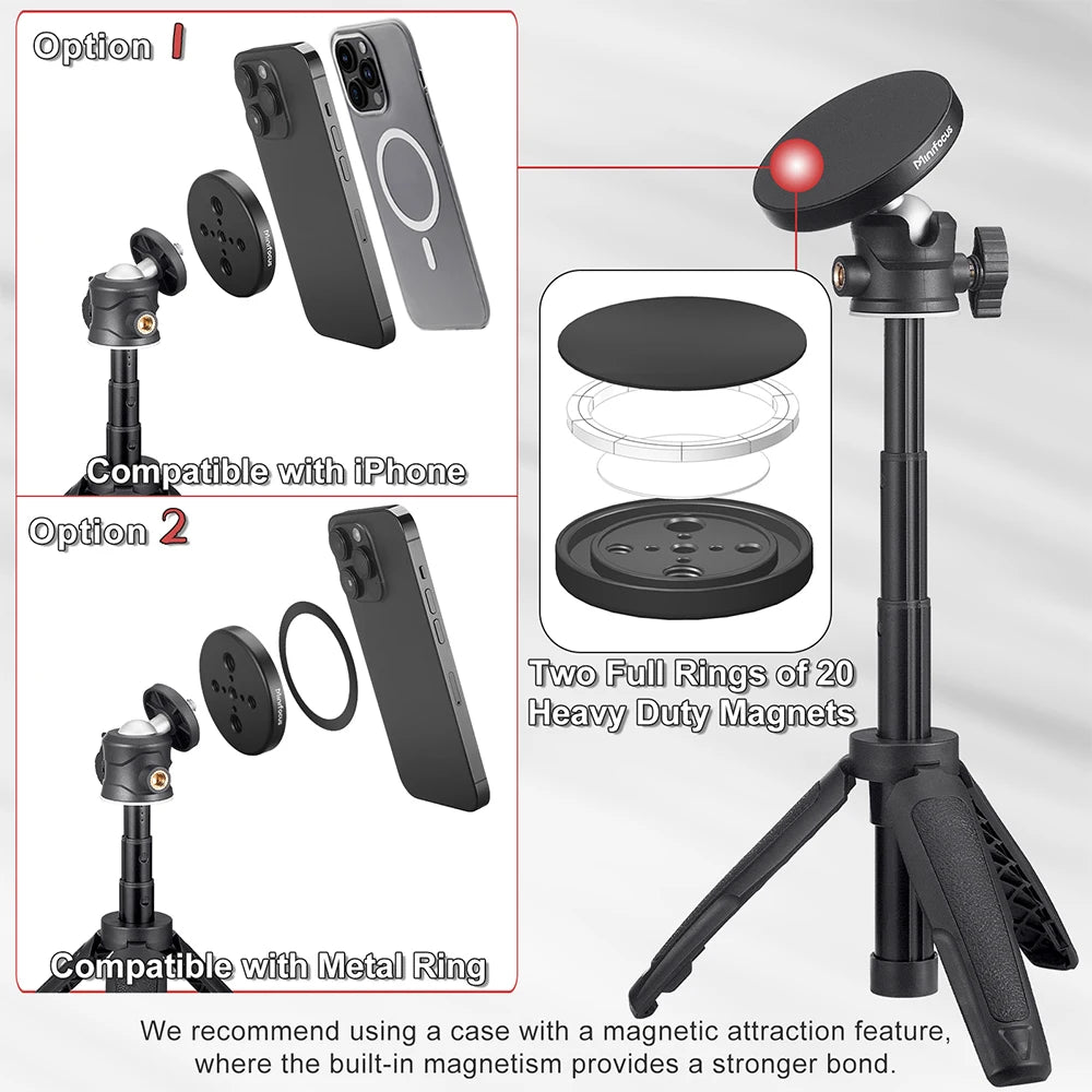 Magnetic Smartphone Tripod Mini Extendable Selfie Stick 360° Ball Head for iPhone