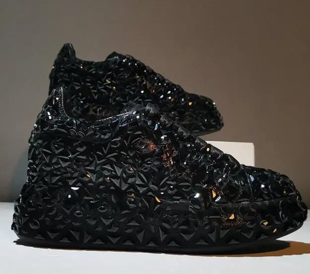 Leather Fashion Platform Rhinestone Shoes