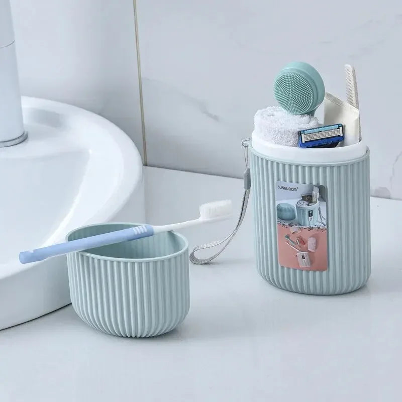 Portable Travel Mouthwash Cup Toothbrush Case with Lid Set
