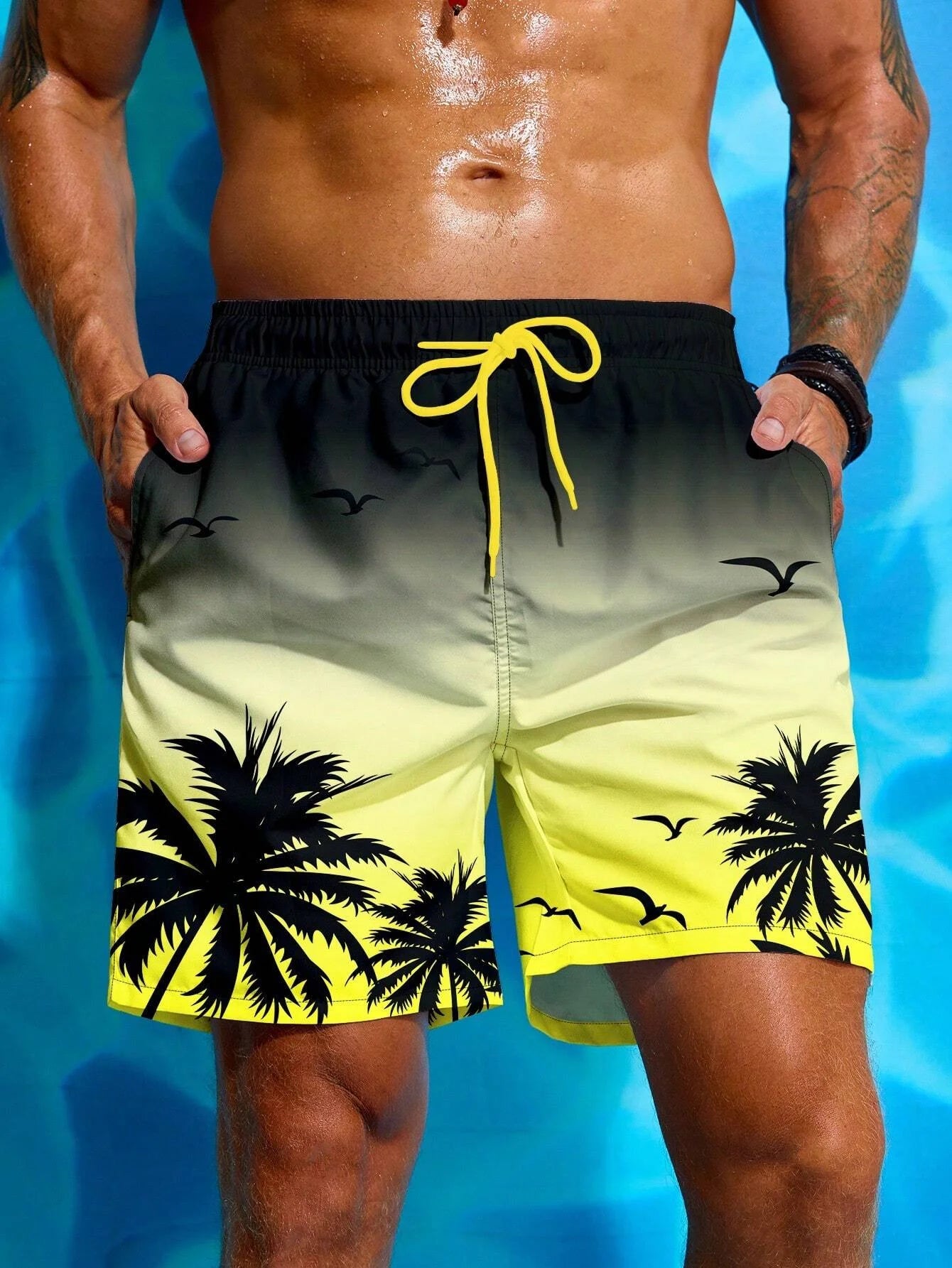 Printed Drawstring Fashion Swim Trunks