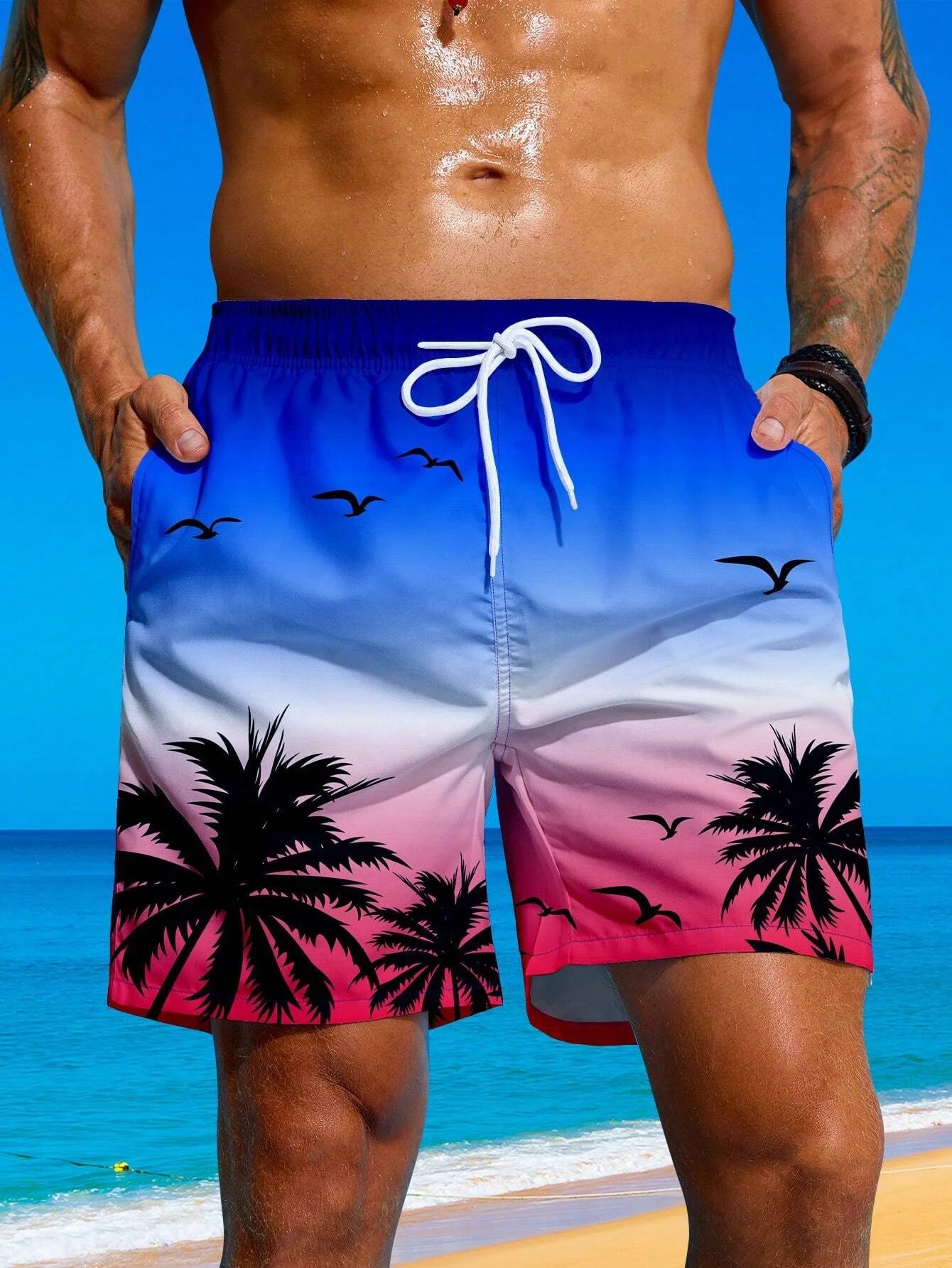 Printed Drawstring Fashion Swim Trunks