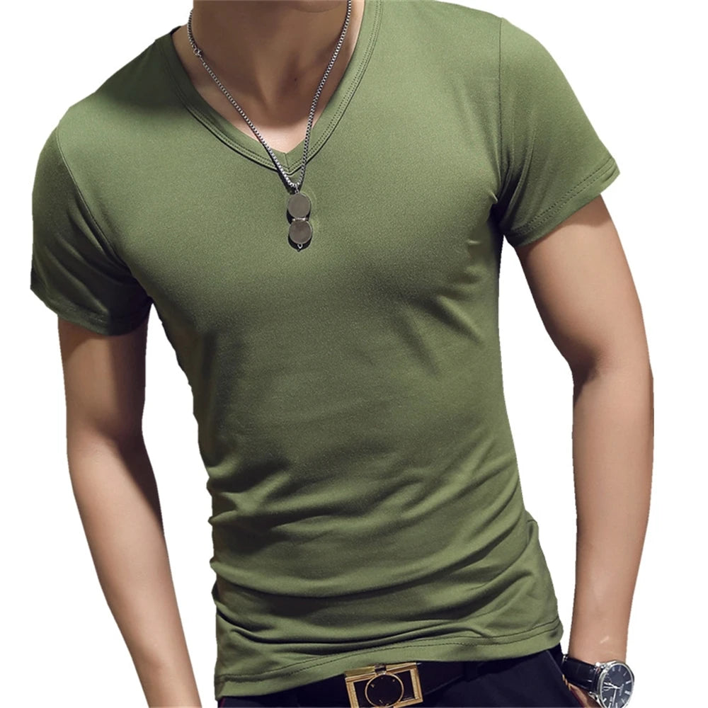 Slim Fit Solid Color Round Neck Tees