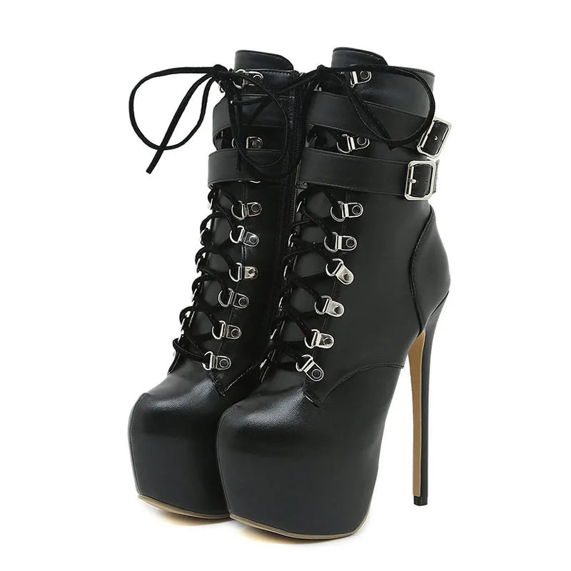 Liyke Buckle Strap 16.5CM Extreme High Heels Platform Boots
