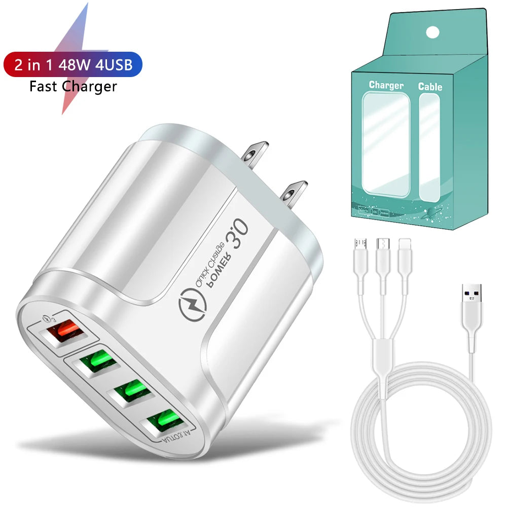4 Port USB 45W USB Charger Fast Charge QC 3.0 Wall Charging