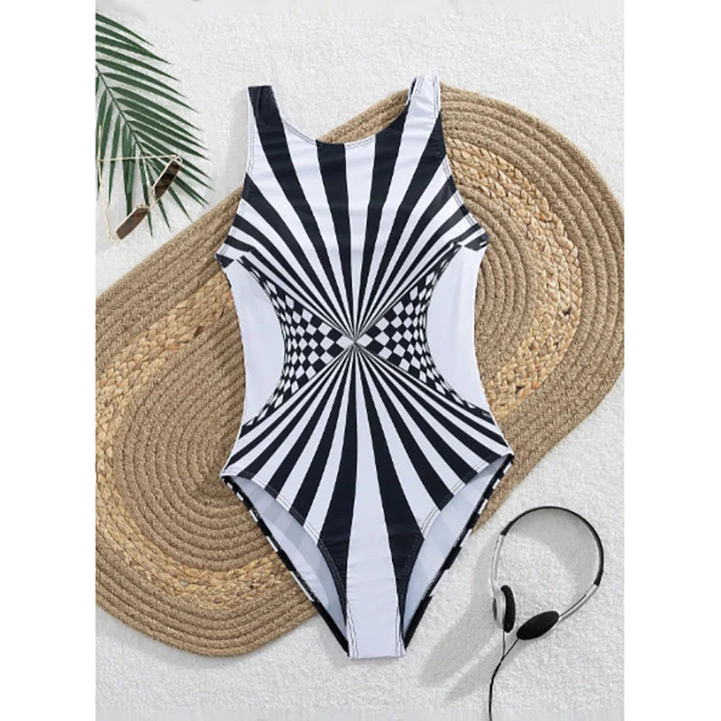 Striped One-piece Stylish Quick Dry Brazilian Swimming Suit