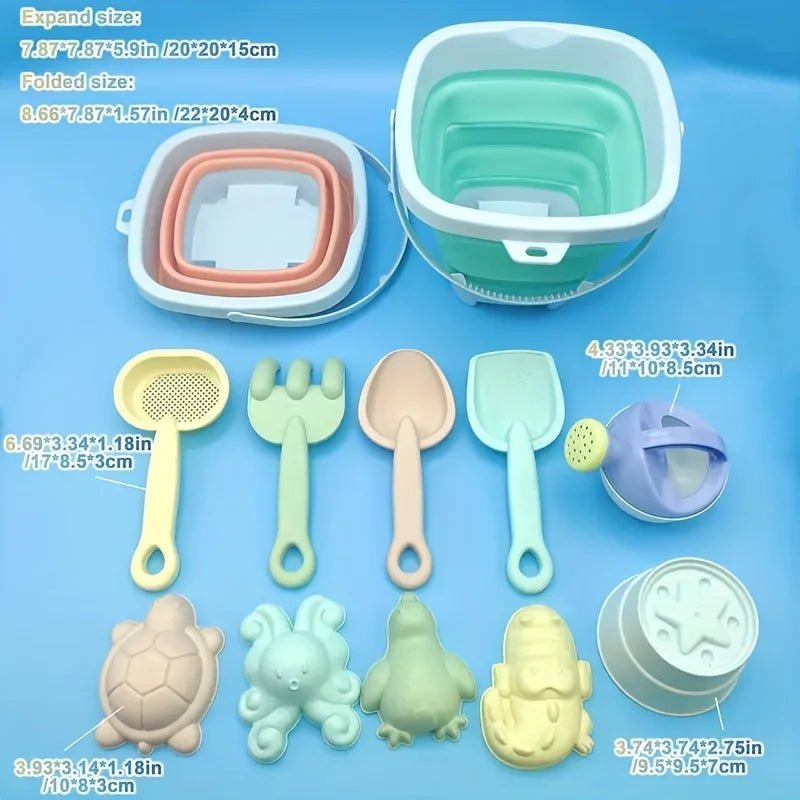 Beach Sandbox Toys with Collapsible Bucket Shovel Rake