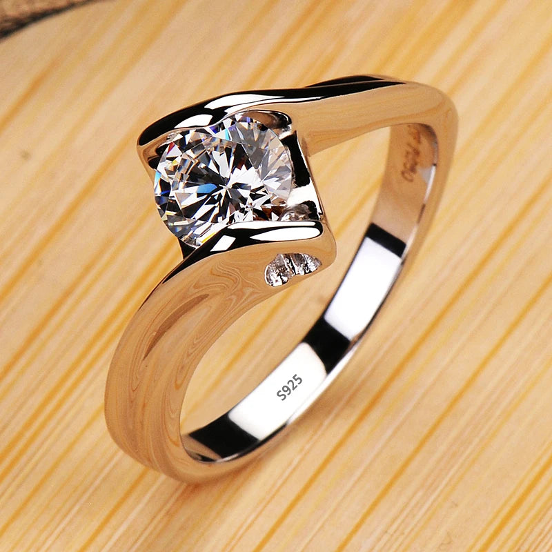Classic 2 CT Cubic Zirconia 18K White Gold Color Solitaire Wedding Ring