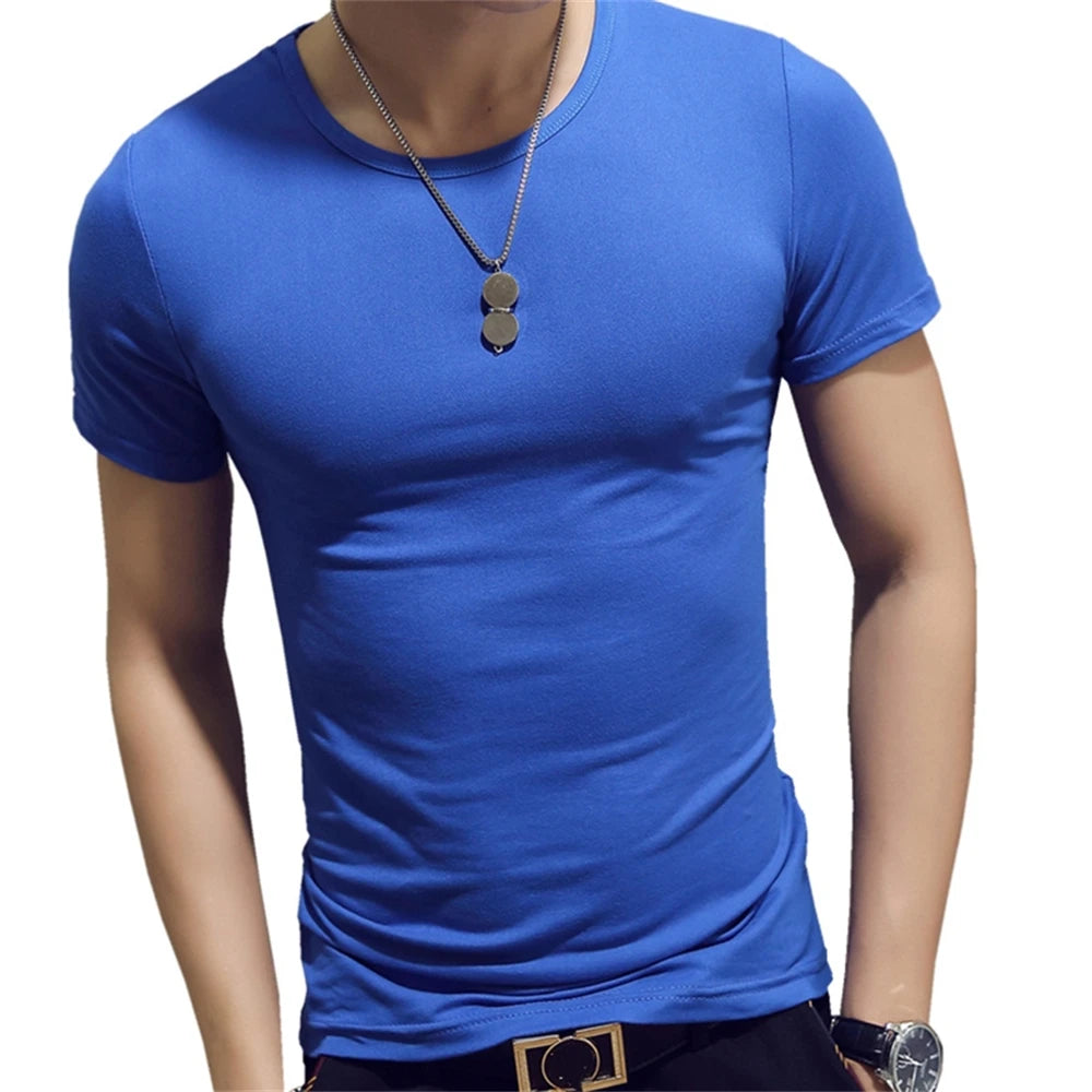 Slim Fit Solid Color Round Neck Tees