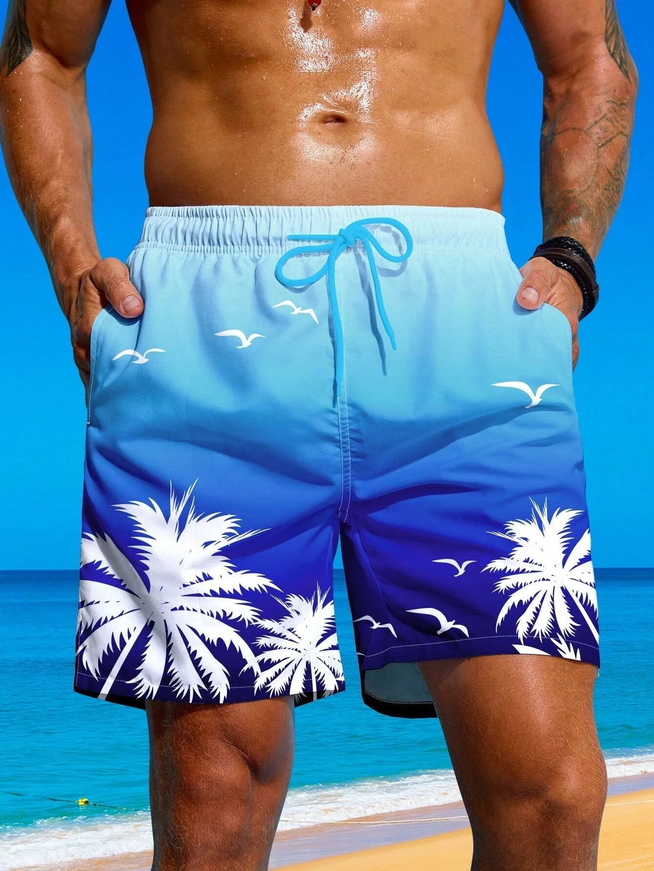 Printed Drawstring Fashion Swim Trunks