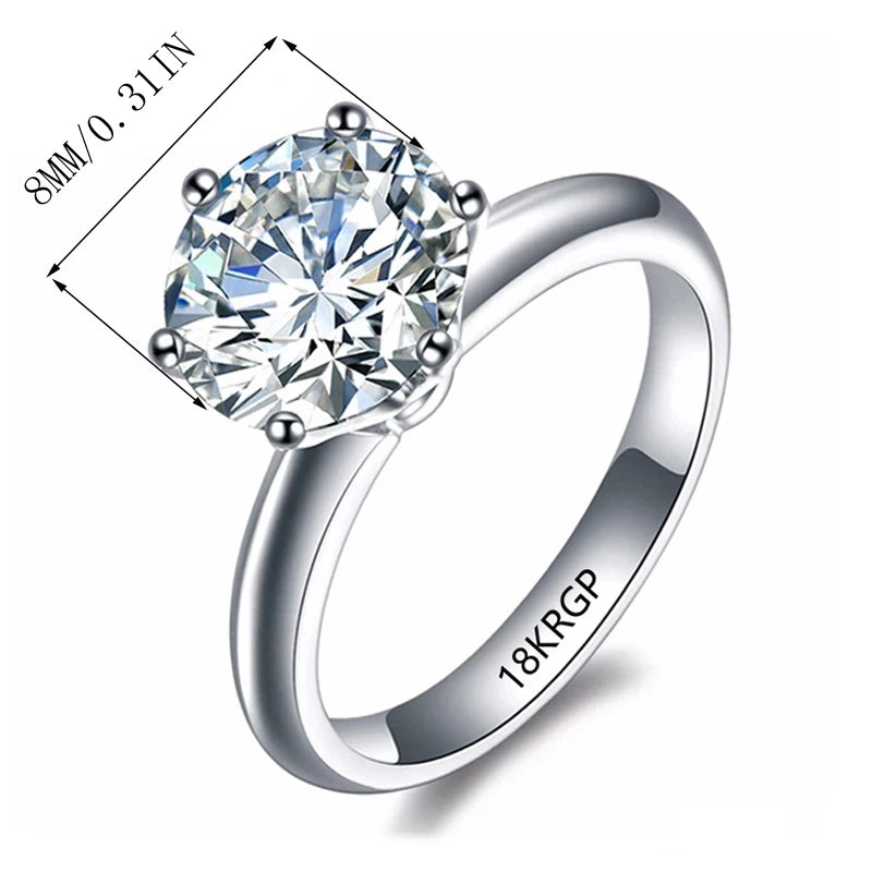 Classic 2 CT Cubic Zirconia 18K White Gold Color Solitaire Wedding Ring
