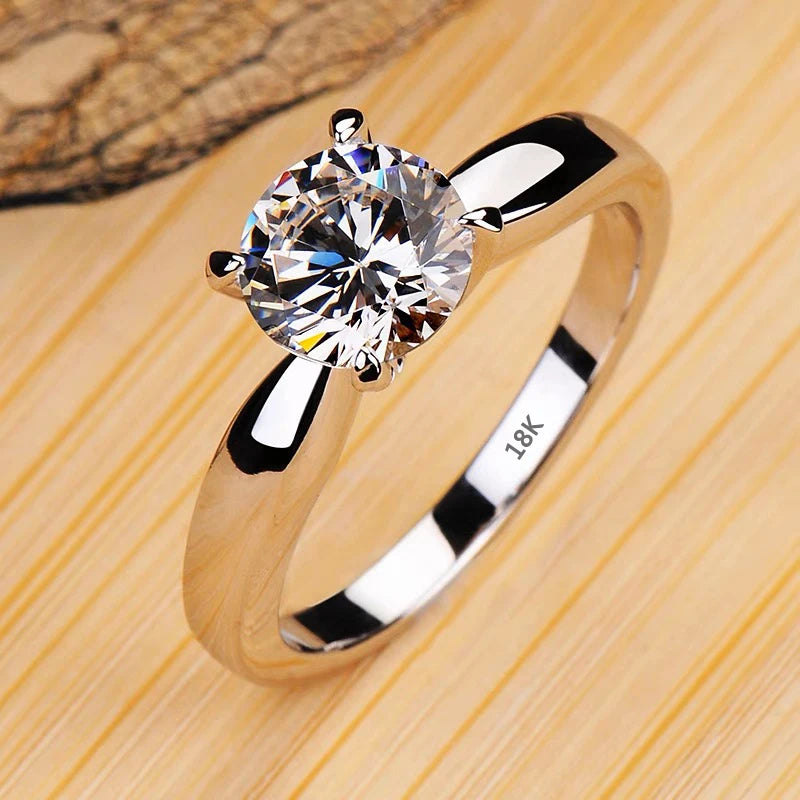 Classic 2 CT Cubic Zirconia 18K White Gold Color Solitaire Wedding Ring