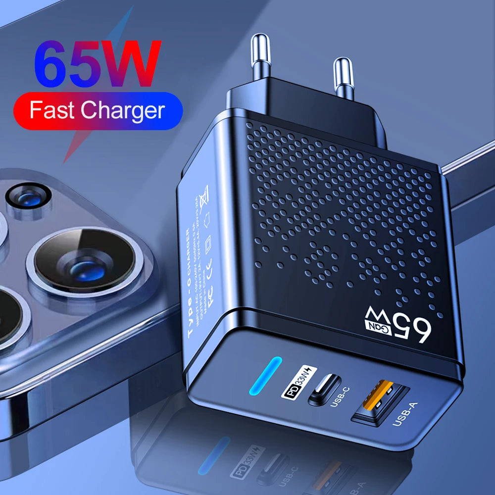 65W USB C Charger PD QC 3.0 Type C USB Fast Charging Wall Adapter For iPhone