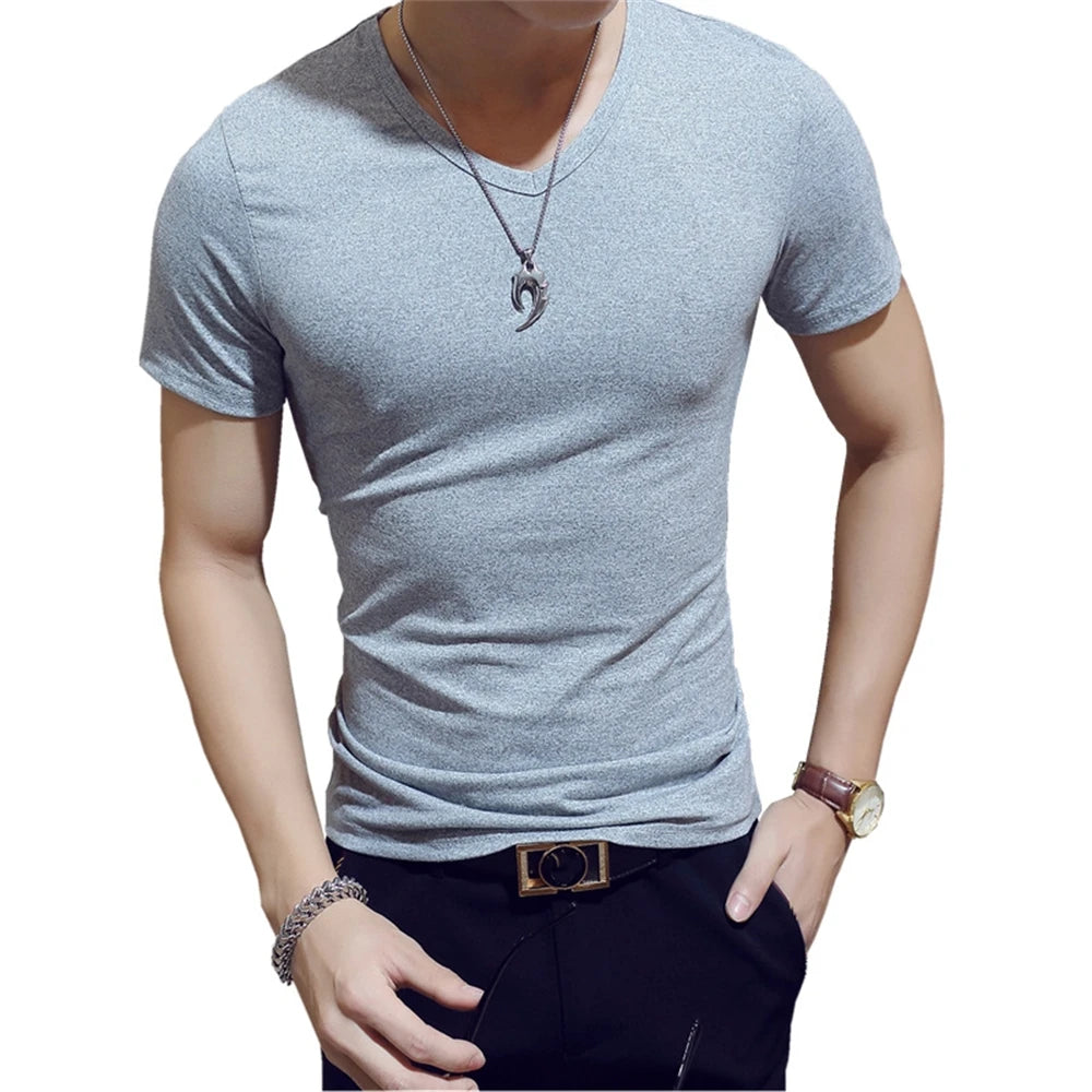 Slim Fit Solid Color Round Neck Tees