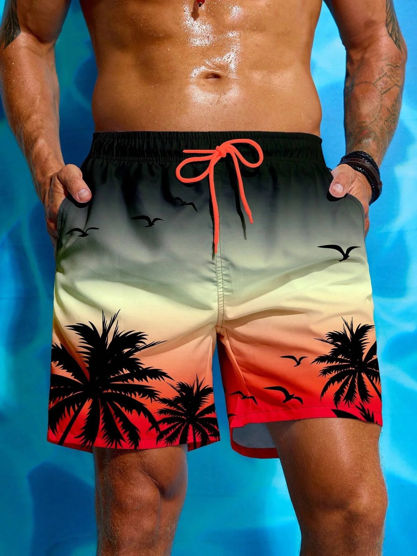 Printed Drawstring Fashion Swim Trunks