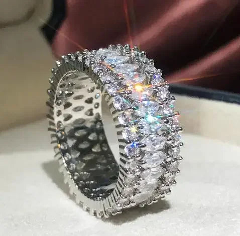 Elegant 925 Sterling Silver Big Water Drop Zircon Stone Ring