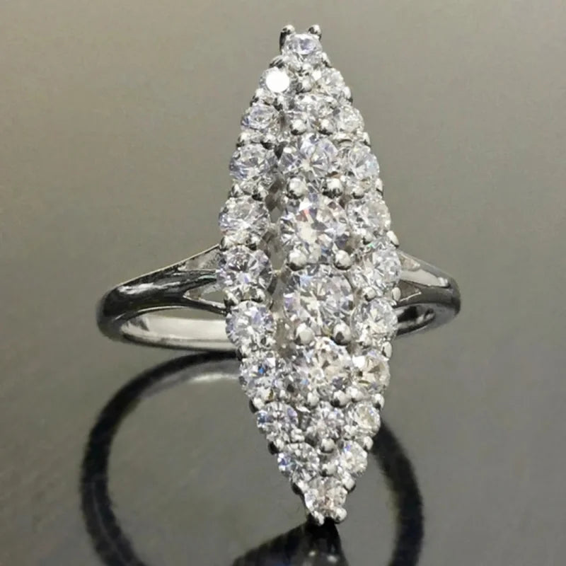 Huitan Hyperbole Marquise Shaped Full Paved Cubic Zirconia Trendy Ring