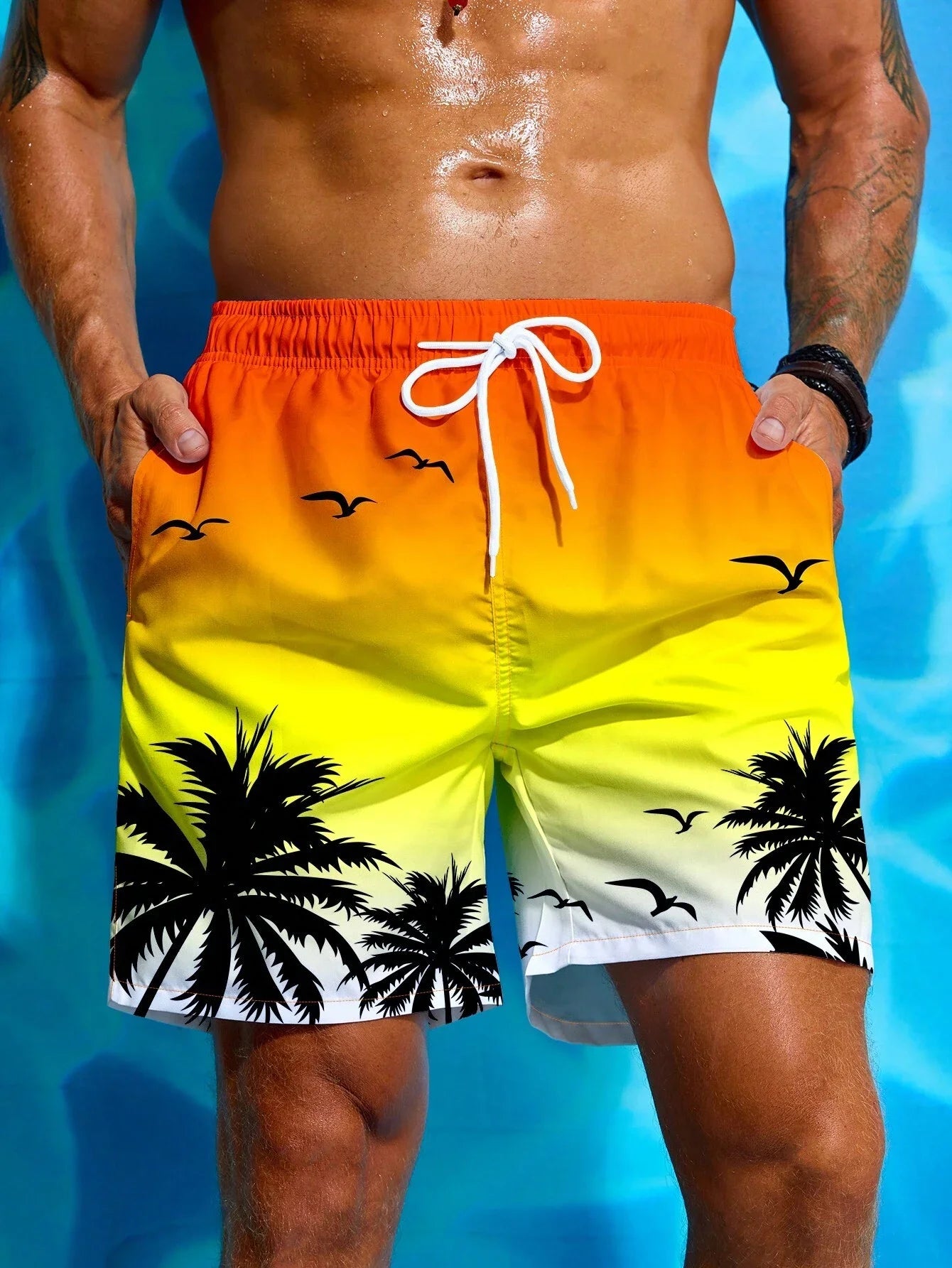Printed Drawstring Fashion Swim Trunks