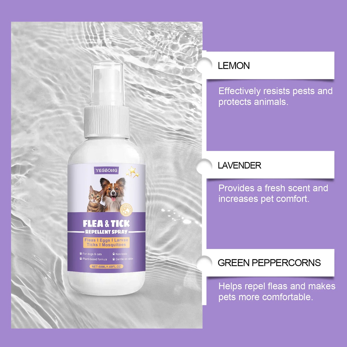 YEGBONG 50ml Flea Tick Prevention Spray for Dogs and Cats