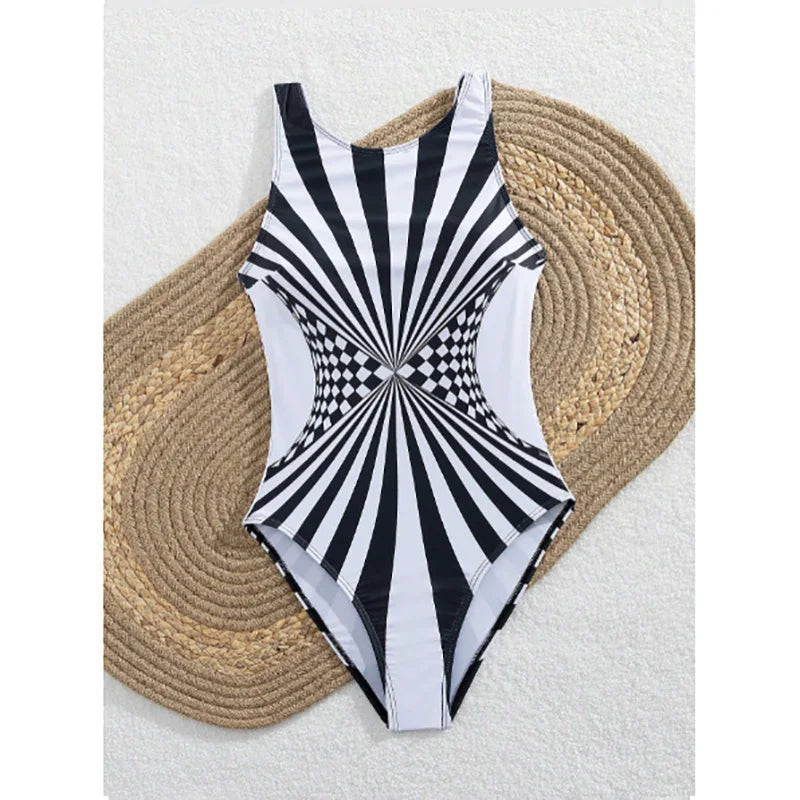 Striped One-piece Stylish Quick Dry Brazilian Swimming Suit