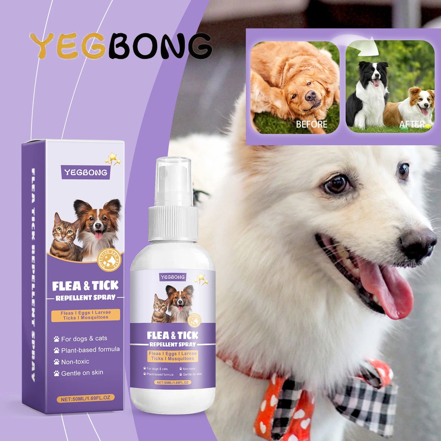 YEGBONG 50ml Flea Tick Prevention Spray for Dogs and Cats