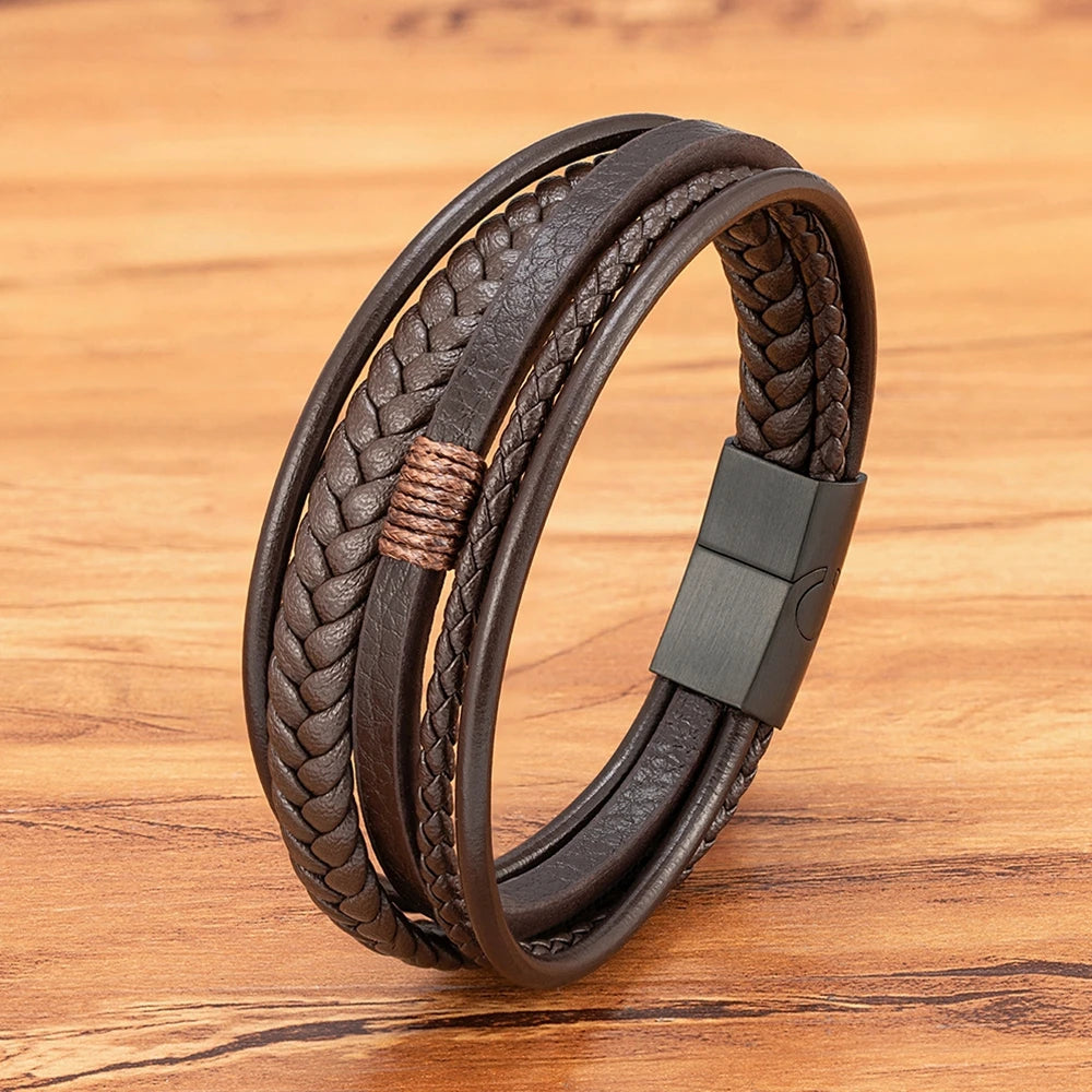 XQNI Hand-Woven Leather Multilayer Bracelet