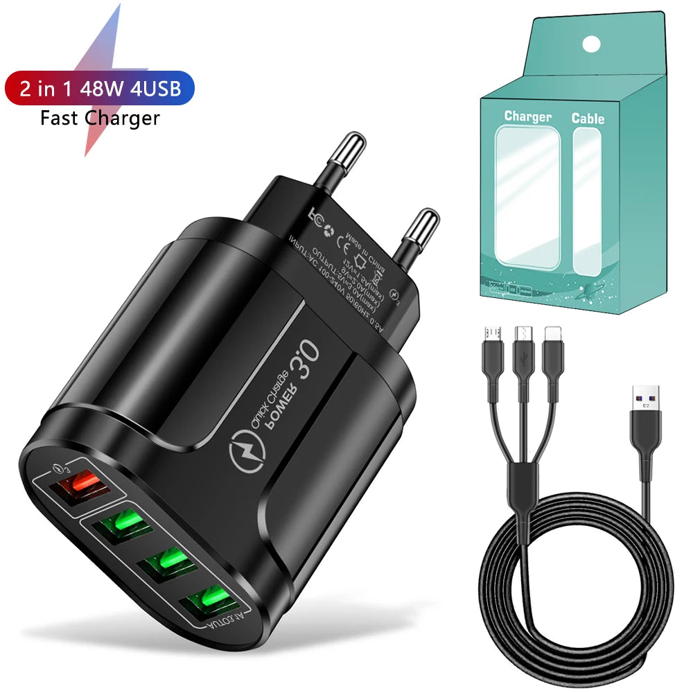 4 Port USB 45W USB Charger Fast Charge QC 3.0 Wall Charging