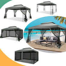 10x13 Gazebo Tent with Mosquito Netting and Ventilated Double Flat Roof
