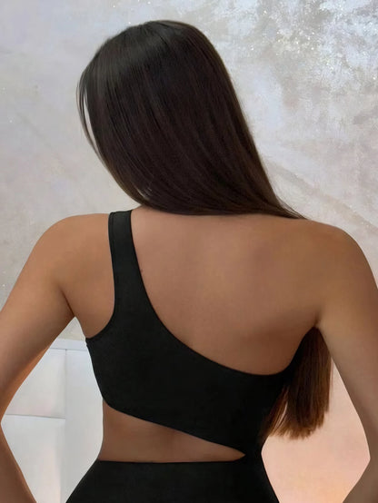 One-shoulder One-piece Two-tone Bathing Suits