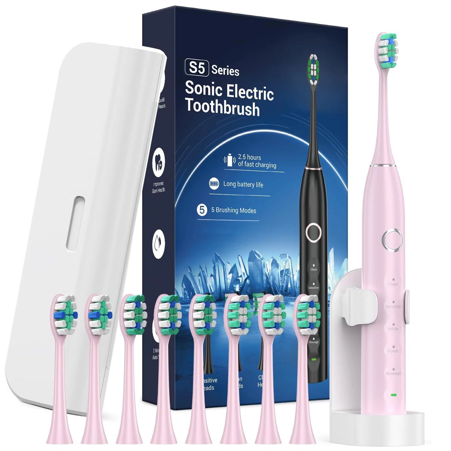 Rtauys S5 Upgraded Sonic Electric Toothbrush with 8 Brush Heads