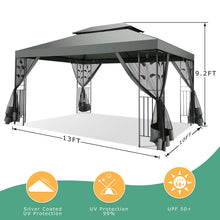 10x13 Gazebo Tent with Mosquito Netting and Ventilated Double Flat Roof