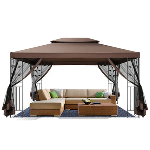 10x13 Gazebo Tent with Mosquito Netting and Ventilated Double Flat Roof