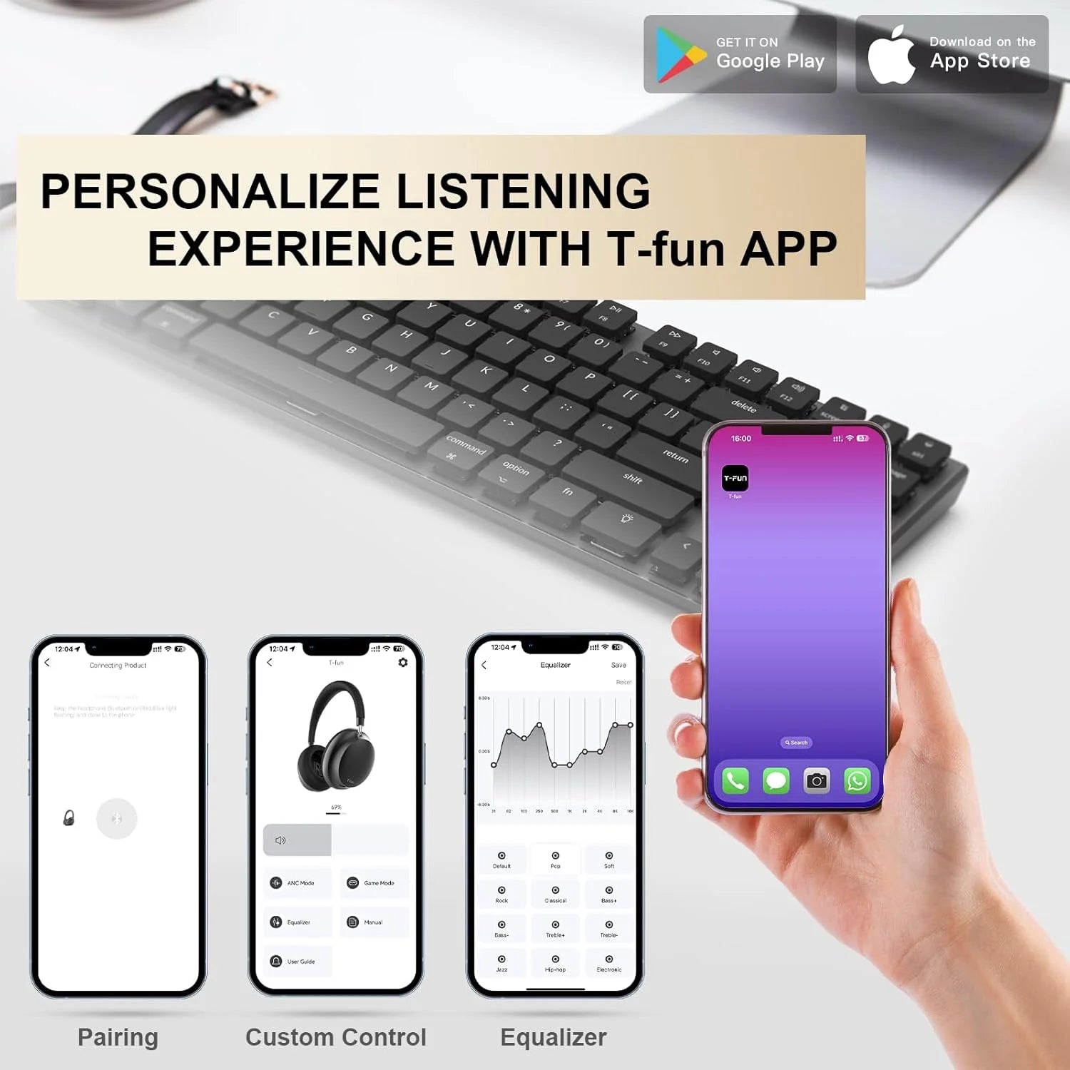 APP T-fun NC45 Bluetooth Active Noise Cancelling Headphones