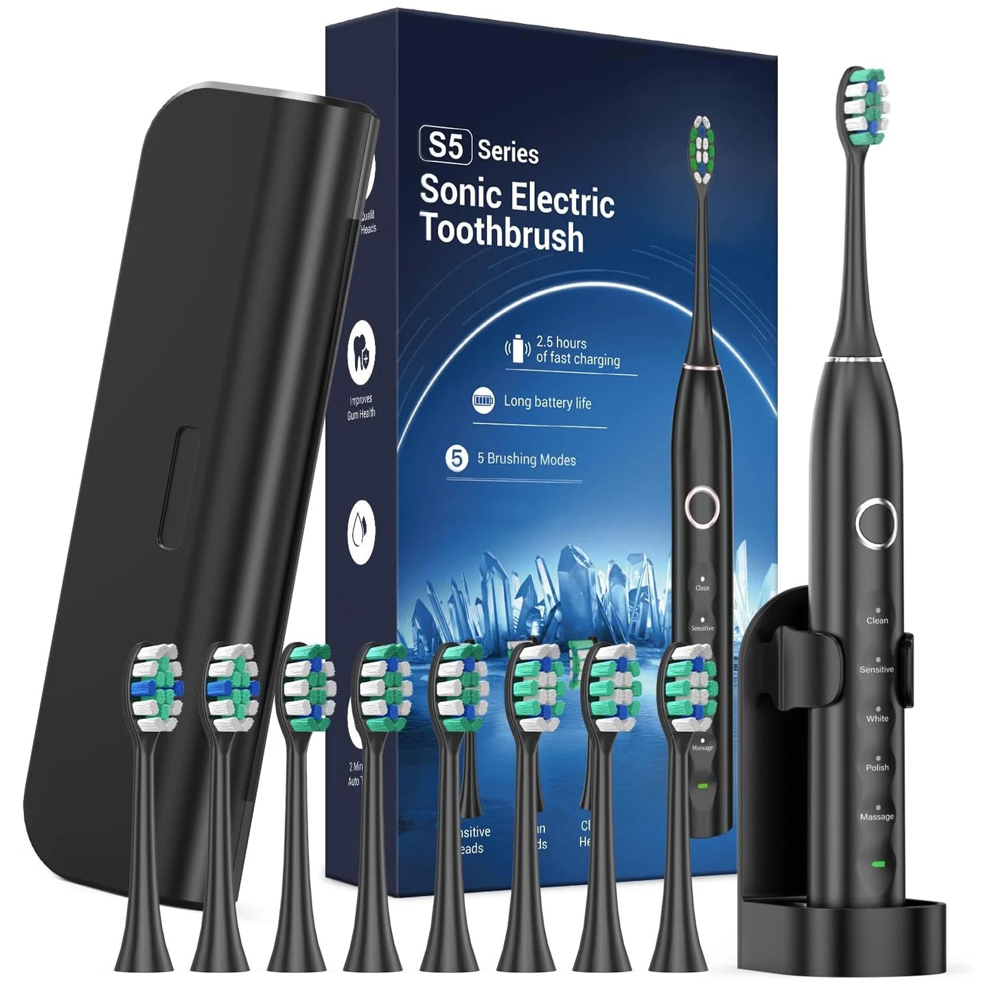 Rtauys S5 Upgraded Sonic Electric Toothbrush with 8 Brush Heads