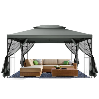 10x13 Gazebo Tent with Mosquito Netting and Ventilated Double Flat Roof