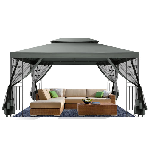 10x13 Gazebo Tent with Mosquito Netting and Ventilated Double Flat Roof
