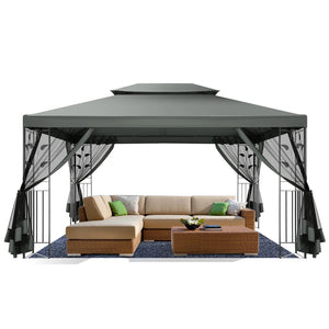 10x13 Gazebo Tent with Mosquito Netting and Ventilated Double Flat Roof