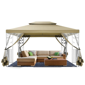 10x13 Gazebo Tent with Mosquito Netting and Ventilated Double Flat Roof