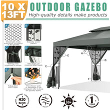 10x13 Gazebo Tent with Mosquito Netting and Ventilated Double Flat Roof