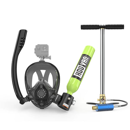 HOUVAN Full Face Mask with Mini 0.5L Scuba Diving Tank And Hand Pump